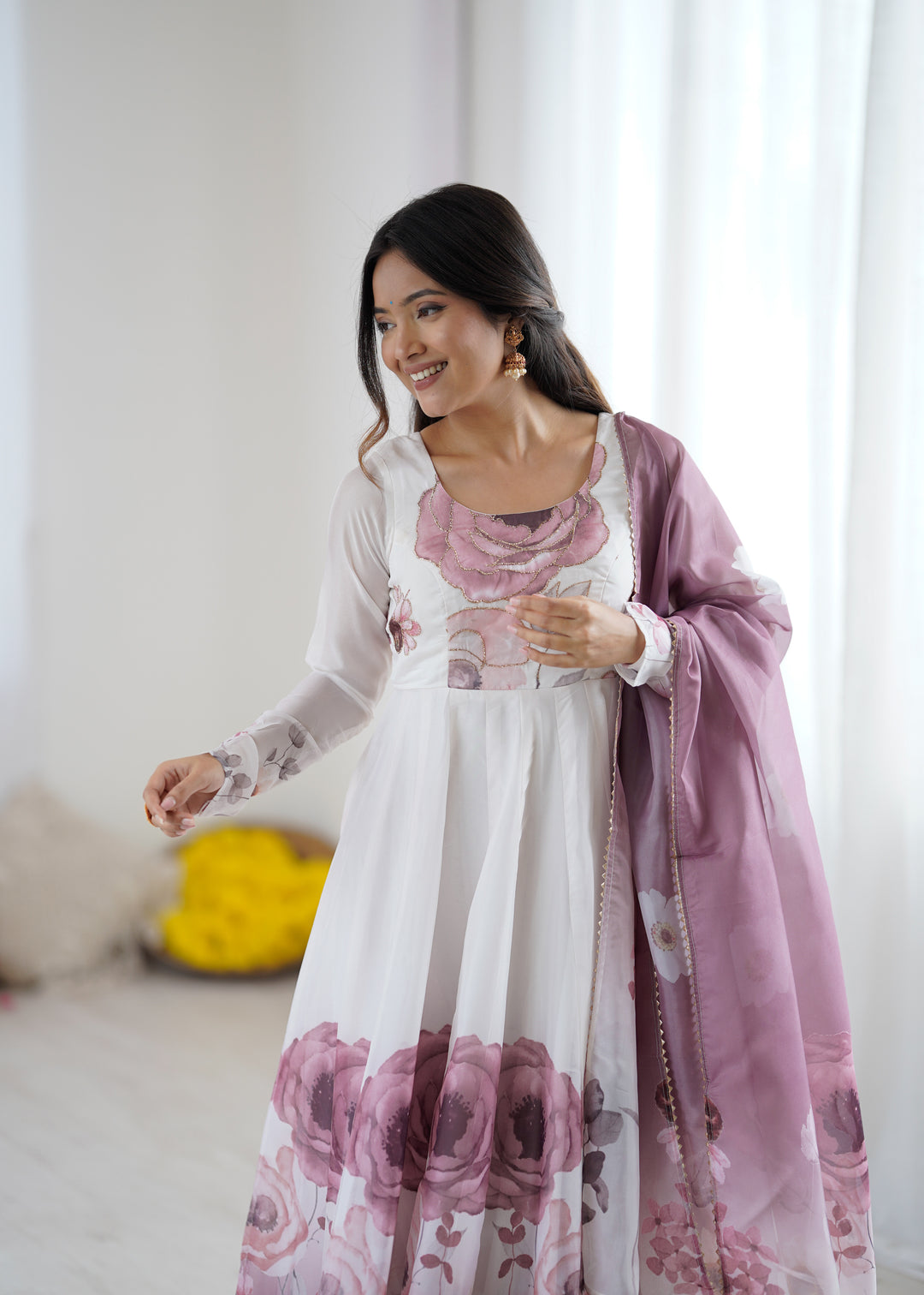 PURE SOFT ORGANJA SILK FABRIC FULLY FLAIR KALI PATTERN AND CANVAS PATTA WITH DUPPTA SET, PENT READY TO WEAR