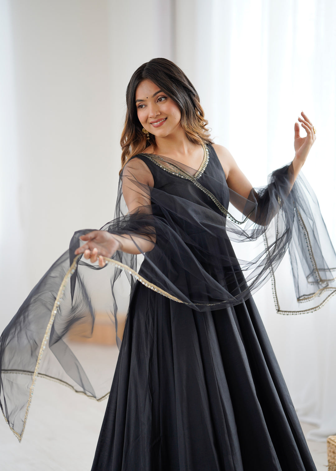 PURE ROMANSILK CHANDERI FABRIC FULLY FLAIR ANARKALI,WITH DUPPTA SET,PENT READY TO WEAR