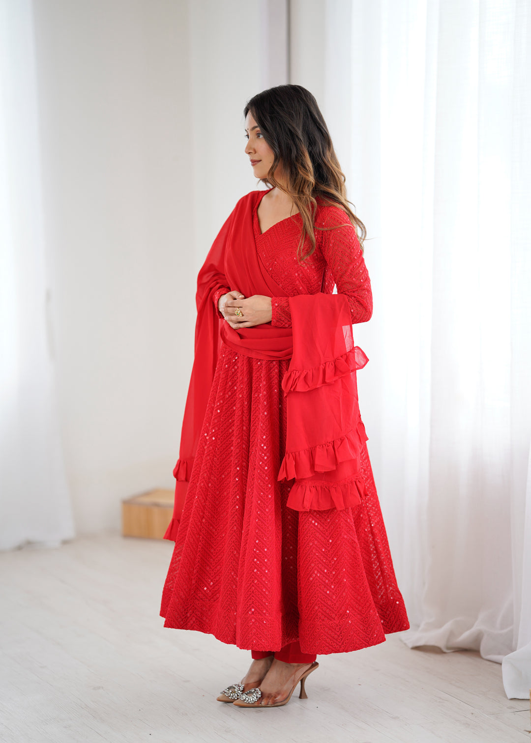 FULLY FLAIR KALI PATTERN AND CANVAS PATTA WITH DUPPTA SET, PENT READY TO WEAR