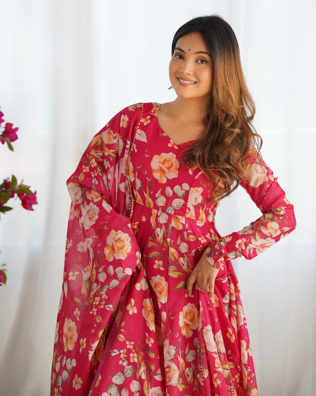 PURE SOFT ORGANJA SILK FABRIC FULLY FLAIR KALI PATTERN AND CANVAS PATTA WITH DUPATTA SET, PENT READY TO WEAR