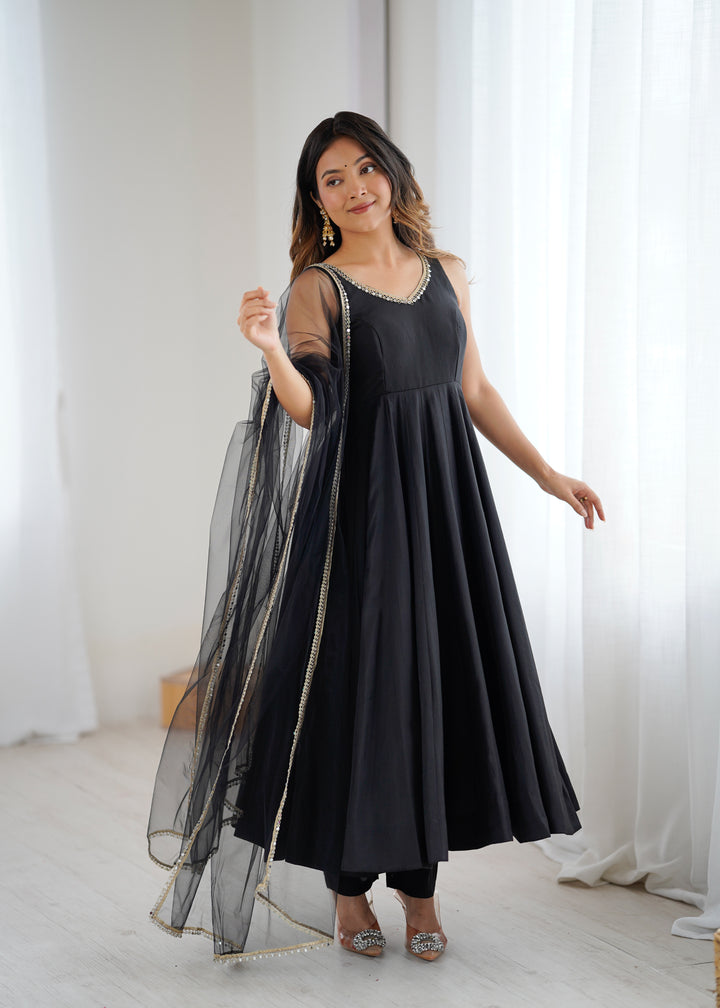 PURE ROMANSILK CHANDERI FABRIC FULLY FLAIR ANARKALI,WITH DUPPTA SET,PENT READY TO WEAR