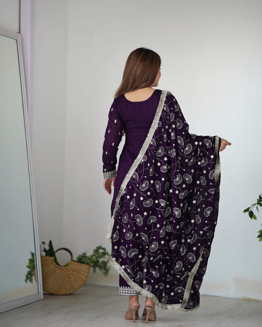 PURE BLLOOMING VICHITRA SILK FABRIC STRAIGHT FIT KURTA WITH DUPATTA SET, TROUSERS, READY TO WEAR
