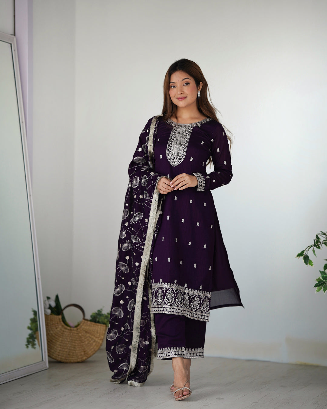 PURE BLLOOMING VICHITRA SILK FABRIC STRAIGHT FIT KURTA WITH DUPATTA SET, TROUSERS, READY TO WEAR