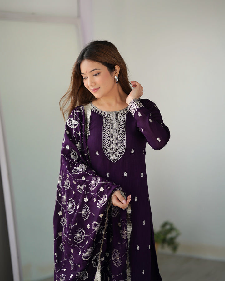 PURE BLLOOMING VICHITRA SILK FABRIC STRAIGHT FIT KURTA WITH DUPATTA SET, TROUSERS, READY TO WEAR