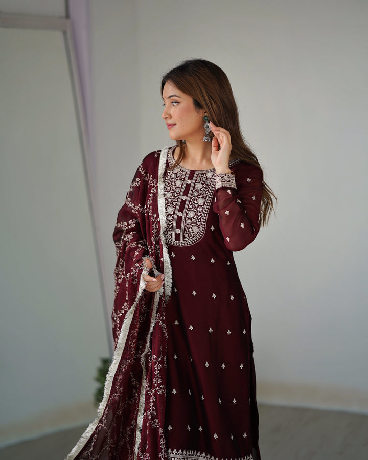 Festival-Ready Pure Blooming Rangoli Silk Kurta Set with Dupatta & Trousers