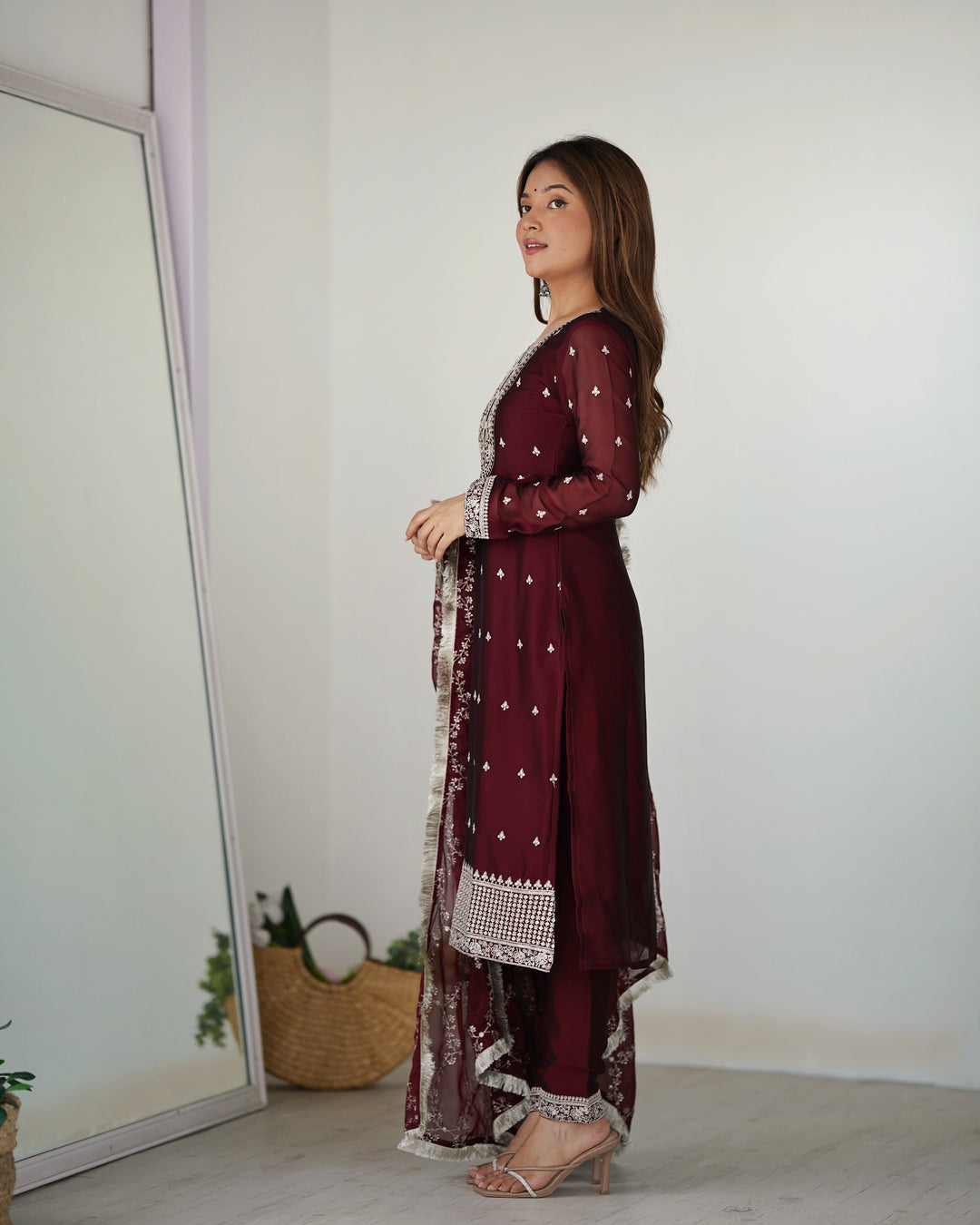 PURE BLOOMING RANGOLI SILK FABRIC STRAIGHT FIT KURTA WITH DUPATPTA SET, TROUSERS, READY TO WEAR