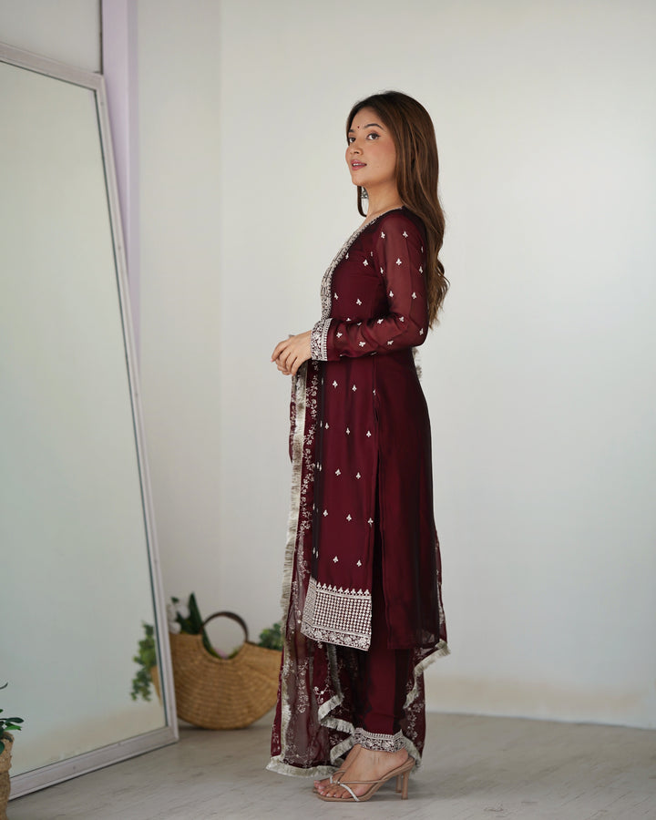 PURE BLOOMING RANGOLI SILK FABRIC STRAIGHT FIT KURTA WITH DUPATPTA SET, TROUSERS, READY TO WEAR