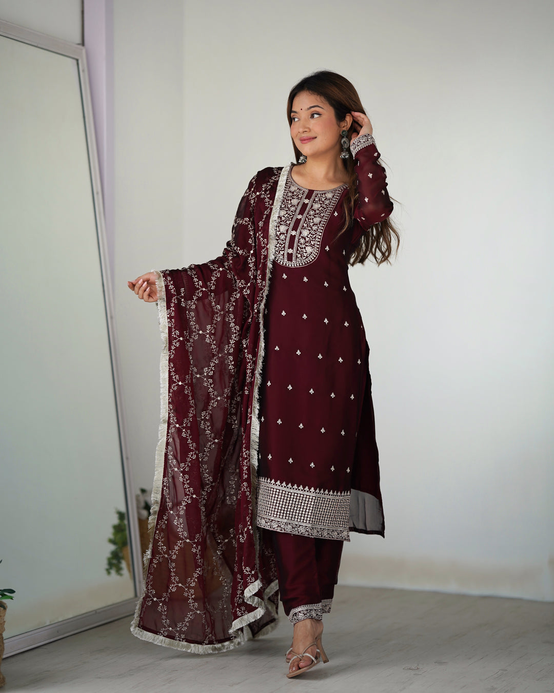 Festival-Ready Pure Blooming Rangoli Silk Kurta Set with Dupatta & Trousers