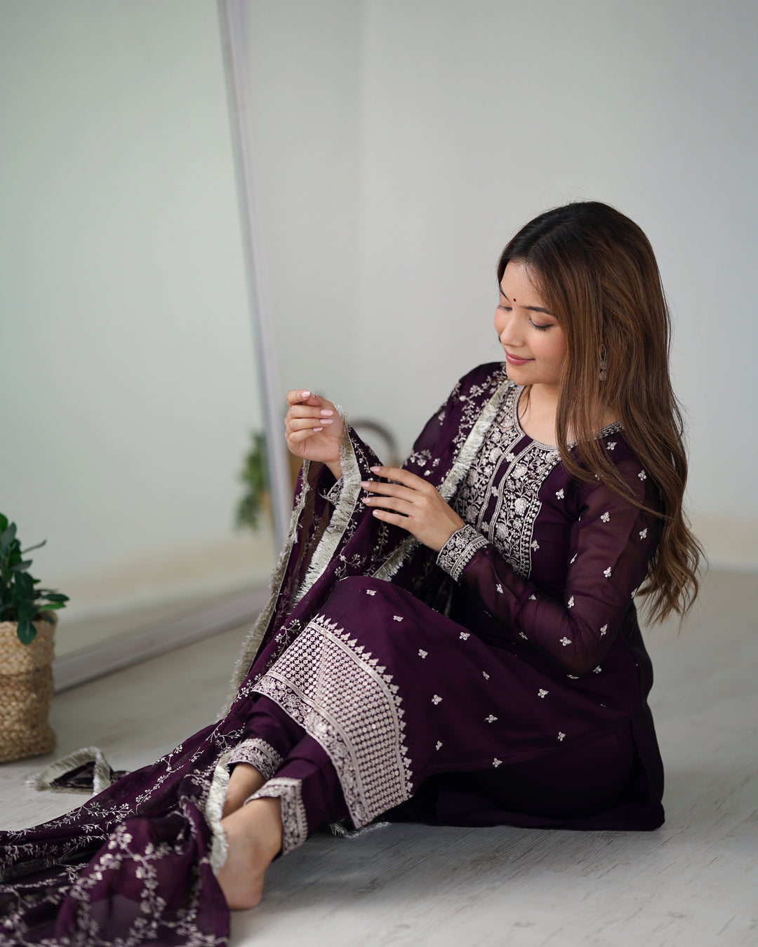 PURE BLOOMING RANGOLI SILK FABRIC STRAIGHT FIT KURTA WITH DUPATPTA SET, TROUSERS, READY TO WEAR