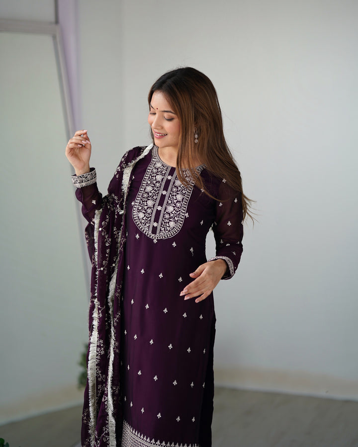 PURE BLOOMING RANGOLI SILK FABRIC STRAIGHT FIT KURTA WITH DUPATPTA SET, TROUSERS, READY TO WEAR