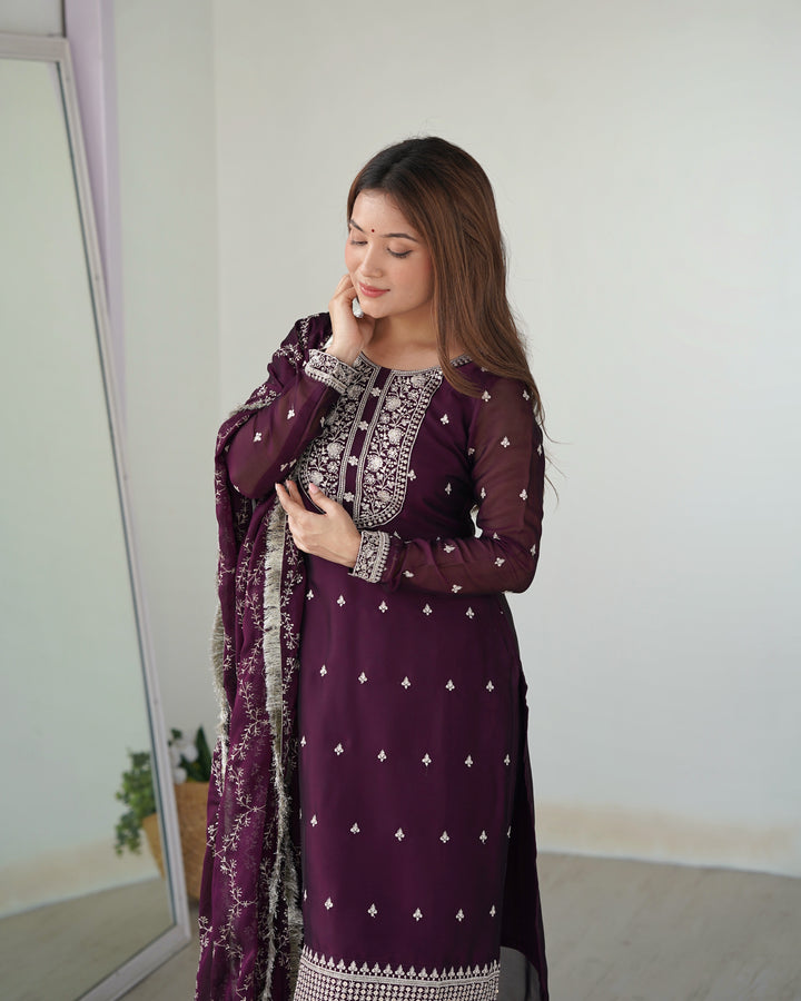 PURE BLOOMING RANGOLI SILK FABRIC STRAIGHT FIT KURTA WITH DUPATPTA SET, TROUSERS, READY TO WEAR