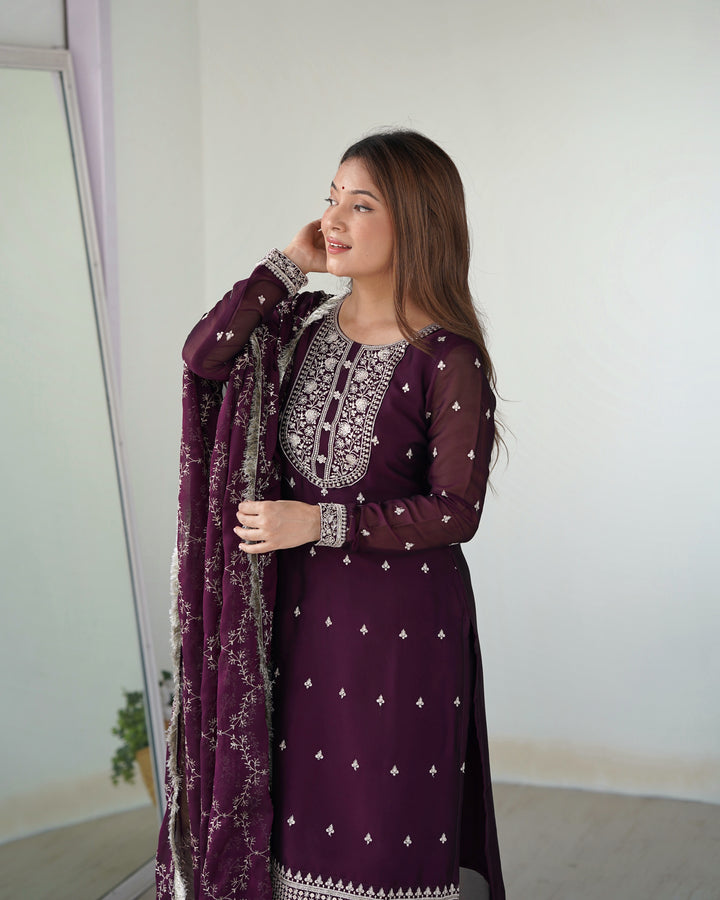 PURE BLOOMING RANGOLI SILK FABRIC STRAIGHT FIT KURTA WITH DUPATPTA SET, TROUSERS, READY TO WEAR