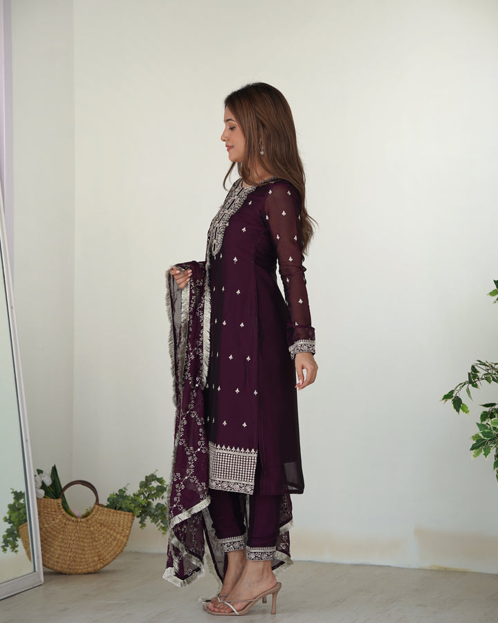 PURE BLOOMING RANGOLI SILK FABRIC STRAIGHT FIT KURTA WITH DUPATPTA SET, TROUSERS, READY TO WEAR
