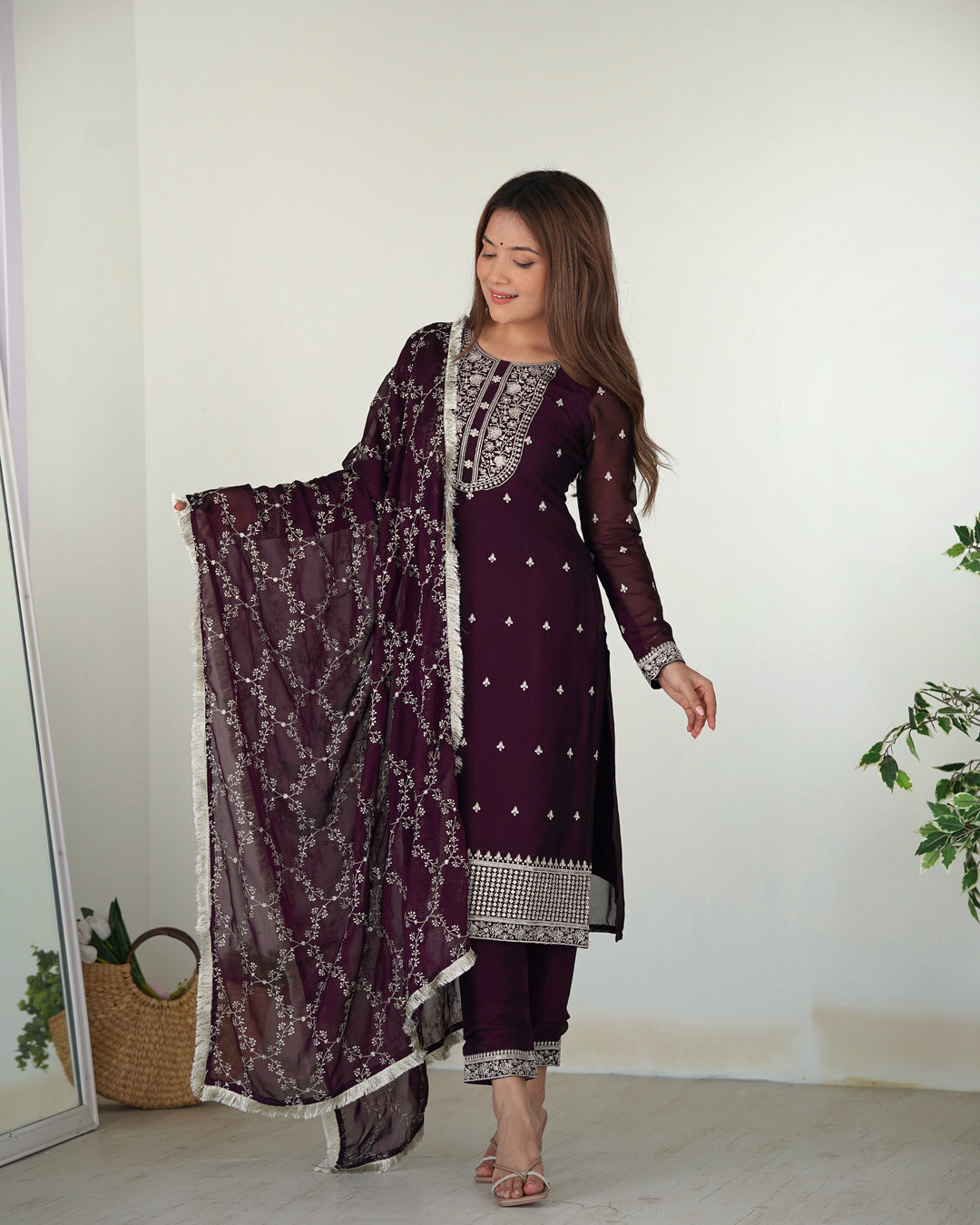 PURE BLOOMING RANGOLI SILK FABRIC STRAIGHT FIT KURTA WITH DUPATPTA SET, TROUSERS, READY TO WEAR