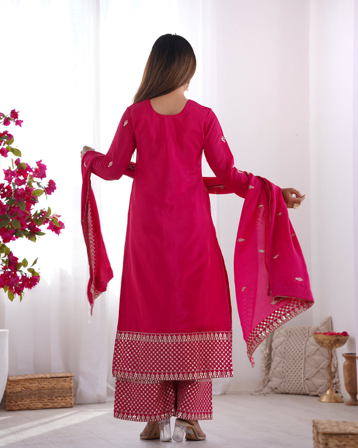 PURE CHINON SILK FABRIC STRAIGHT FIT KURTA WITH DUPATTA SET, TROUSERS, READY TO WEAR