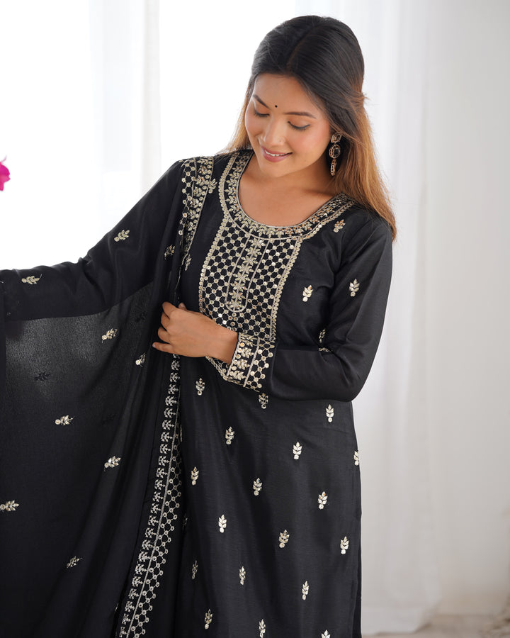 PURE CHINON SILK FABRIC STRAIGHT FIT KURTA WITH DUPATTA SET, TROUSERS, READY TO WEAR