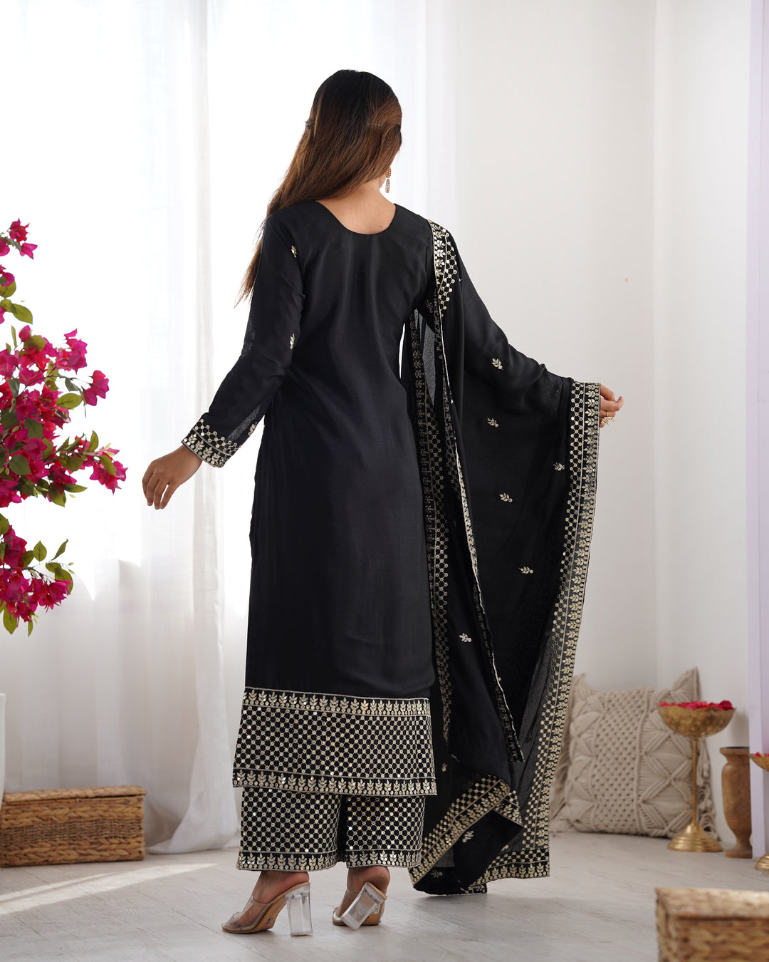 PURE CHINON SILK FABRIC STRAIGHT FIT KURTA WITH DUPATTA SET, TROUSERS, READY TO WEAR