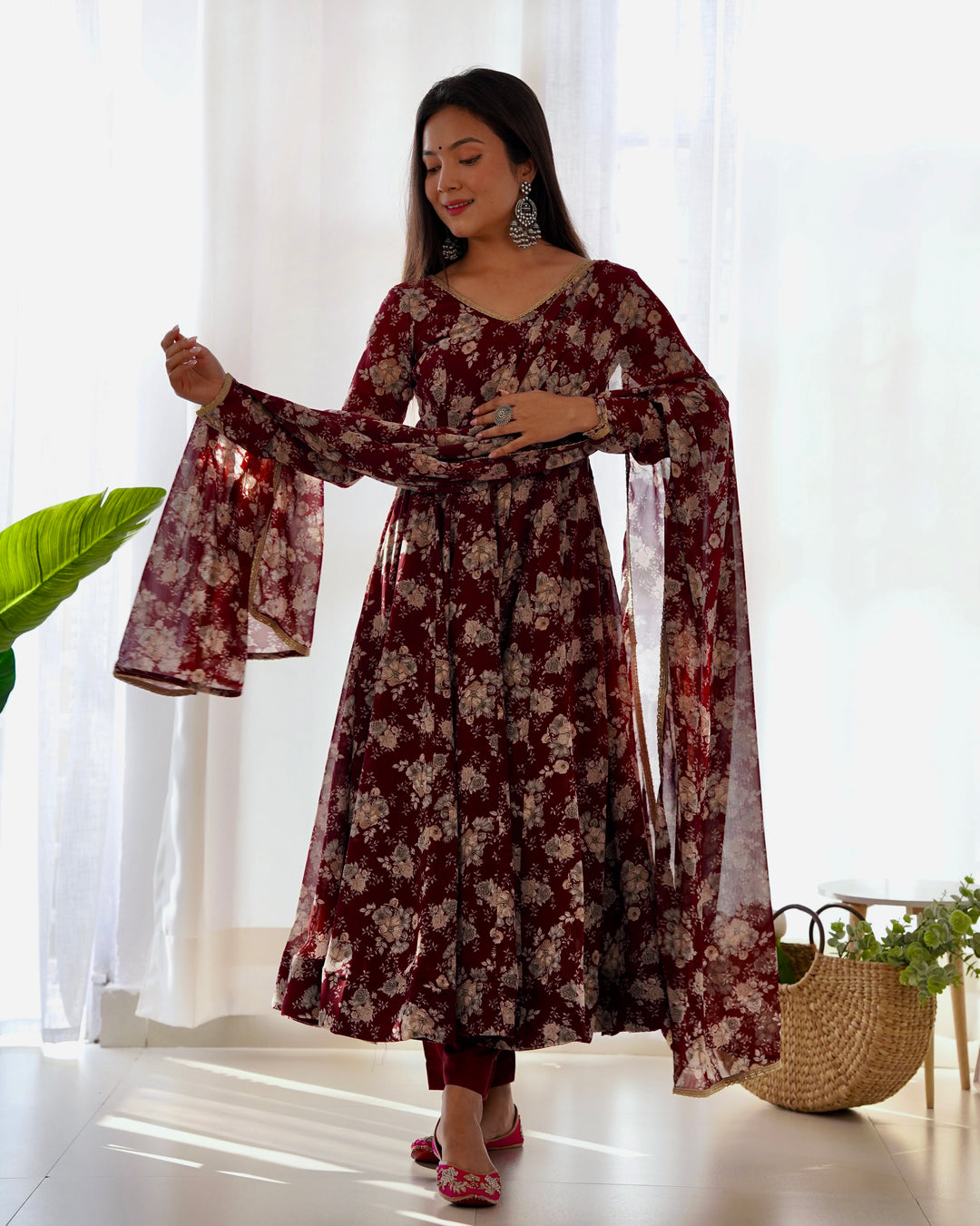 PURE FOX GEORGETTE MULTI FLORAL PRINT FABRIC FULLY FLAIR ANARKALI, WITH DUPATTA SET, PENT READY TO WEAR