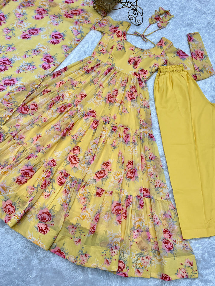 Pure Soft Fox Georgette Floral Print Anarkali with Dupatta & Pants