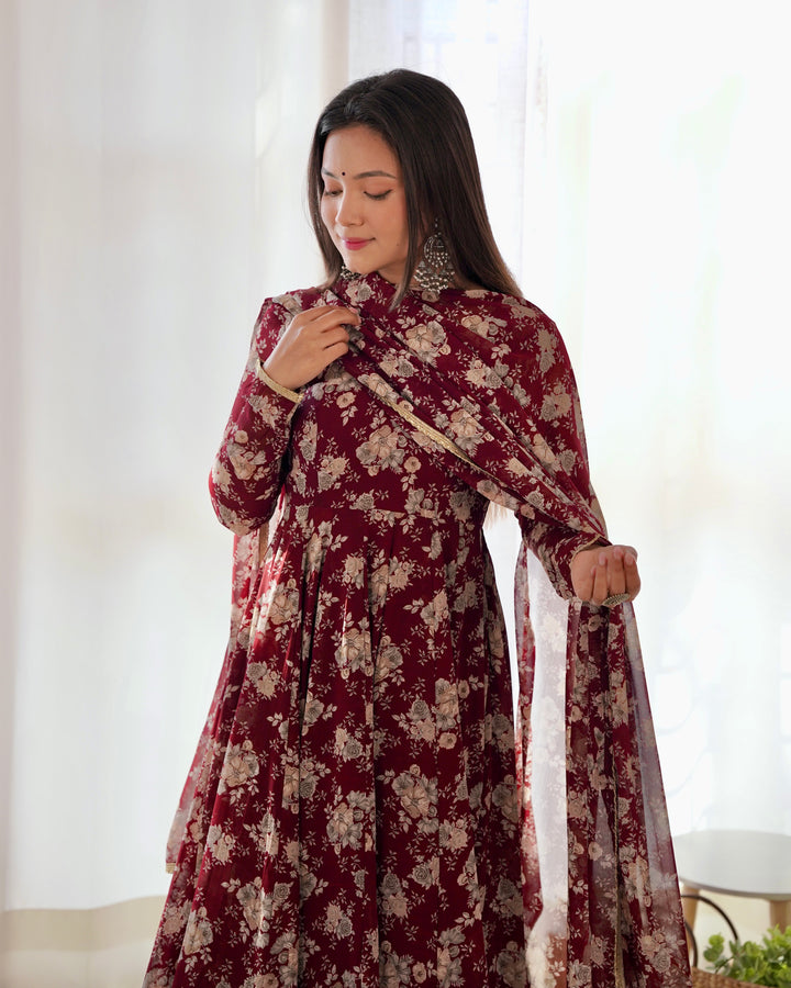 GEORGETTE MULTI FLORAL ANARKALI SUIT