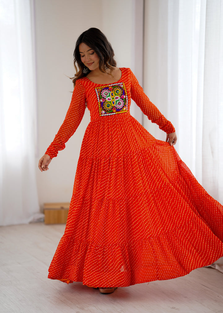PURE SOFT FOX GEORGETTE LAHERIYA PRINT FABRIC FULLY FLAIR ANARKALI FULLY STTICHED GOWN READY TO WEAR