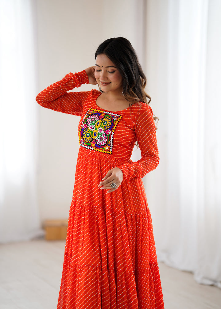 PURE SOFT FOX GEORGETTE LAHERIYA PRINT FABRIC FULLY FLAIR ANARKALI FULLY STTICHED GOWN READY TO WEAR