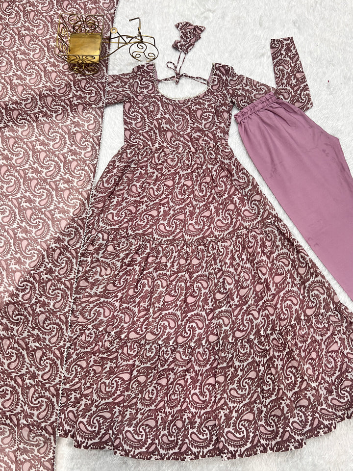 Pure Soft Fox Georgette Print Anarkali with Dupatta & Pants
