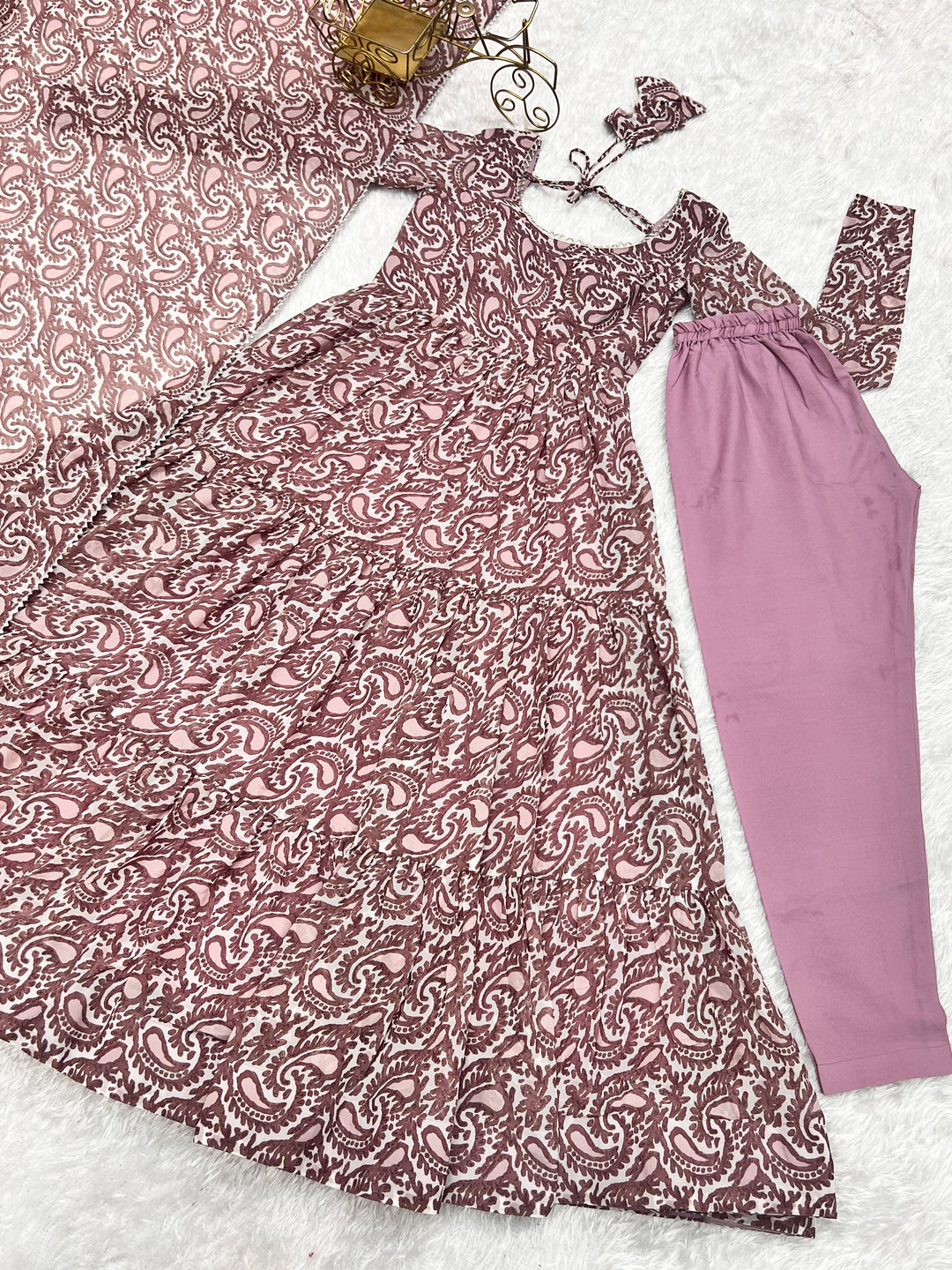 Pure Soft Fox Georgette Print Anarkali with Dupatta & Pants
