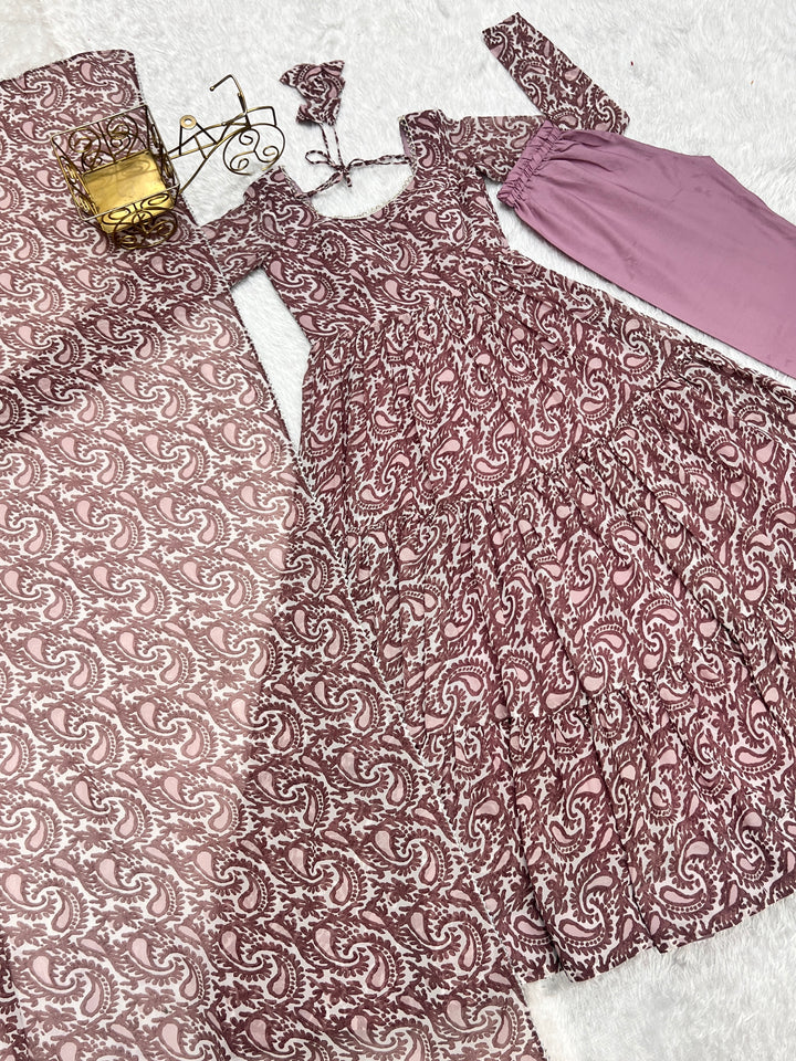 Pure Soft Fox Georgette Print Anarkali with Dupatta & Pants