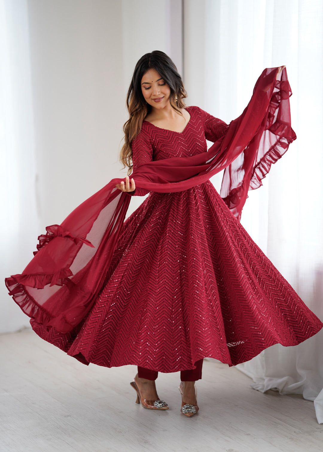 FULLY FLAIR KALI PATTERN AND CANVAS PATTA WITH DUPPTA SET, PENT READY TO WEAR