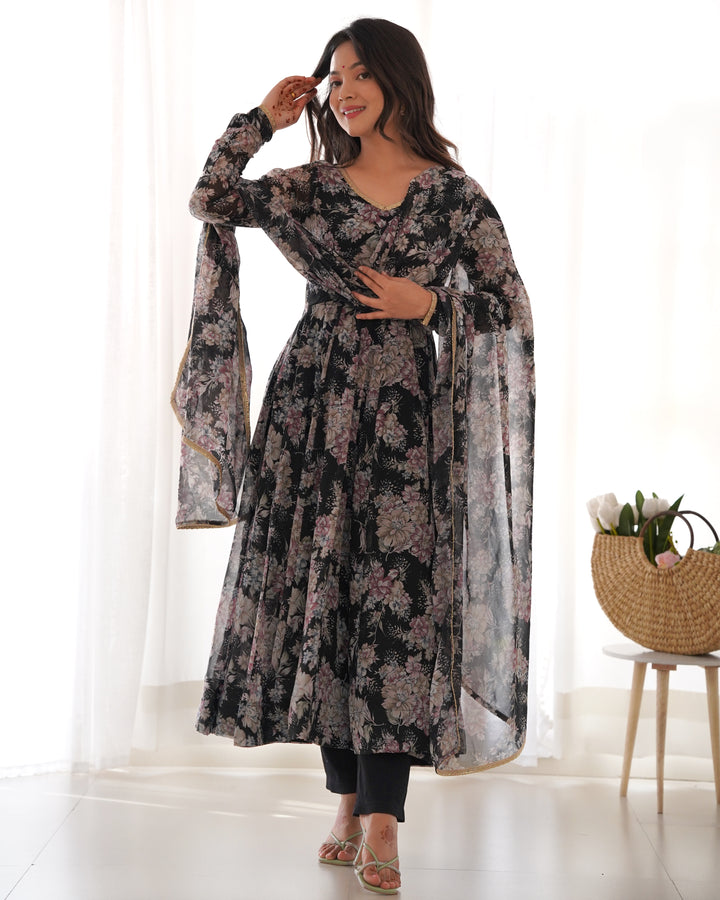GEORGETTE MULTI FLORAL ANARKALI SUIT