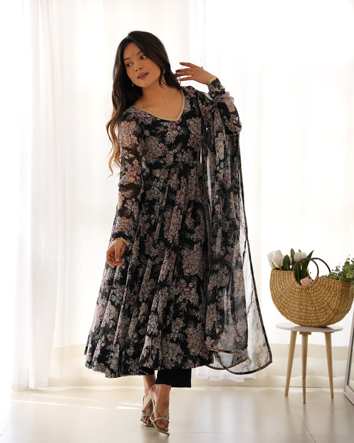 GEORGETTE MULTI FLORAL ANARKALI SUIT