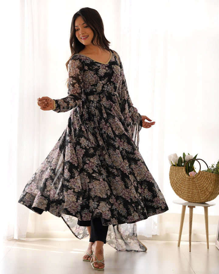 GEORGETTE MULTI FLORAL ANARKALI SUIT