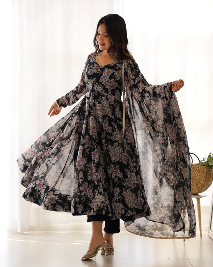 GEORGETTE MULTI FLORAL ANARKALI SUIT