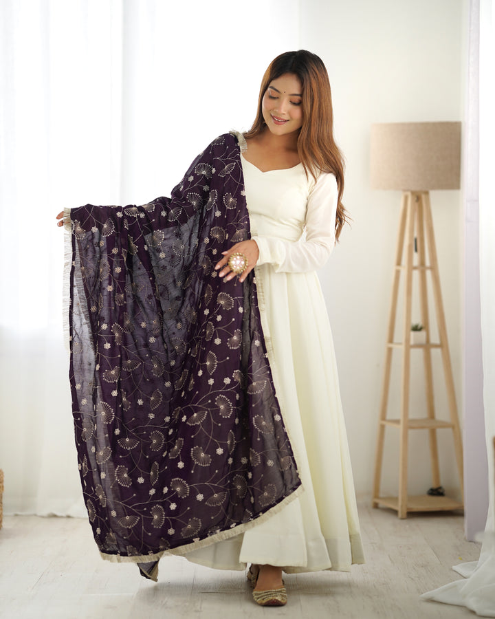 Pure Soft Vichitra Silk Anarkali Set with Dupatta & Pants