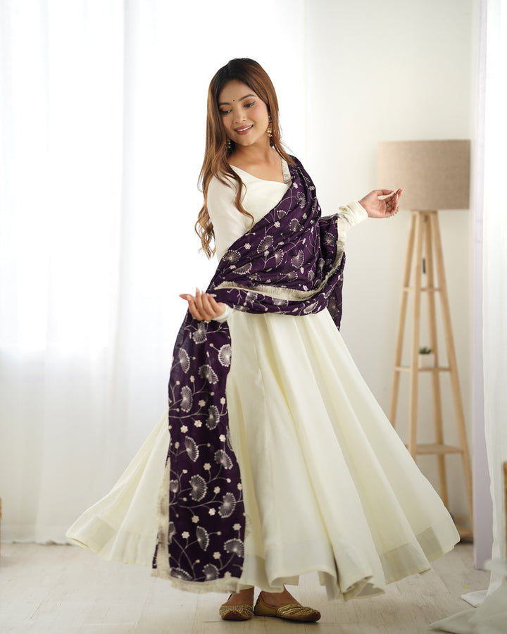 Pure Soft Vichitra Silk Anarkali Set with Dupatta & Pants