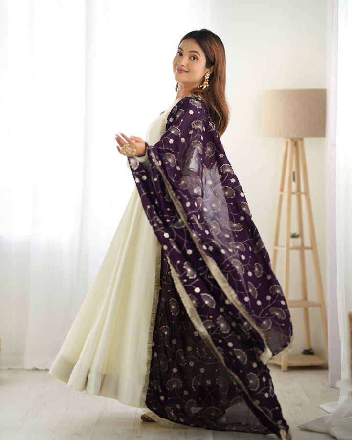 Pure Soft Vichitra Silk Anarkali Set with Dupatta & Pants