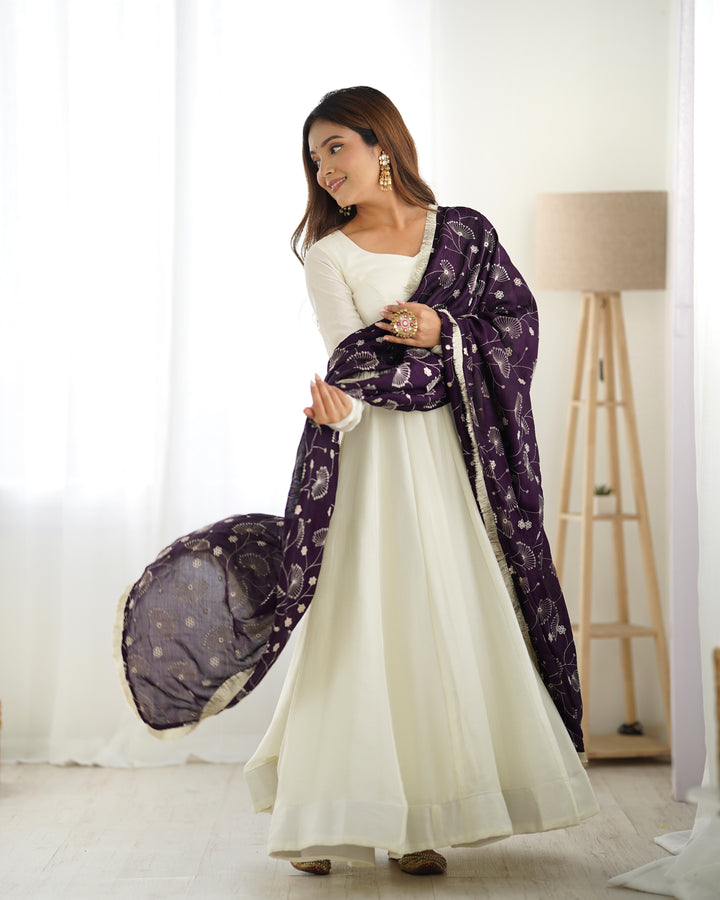 Pure Soft Vichitra Silk Anarkali Set with Dupatta & Pants