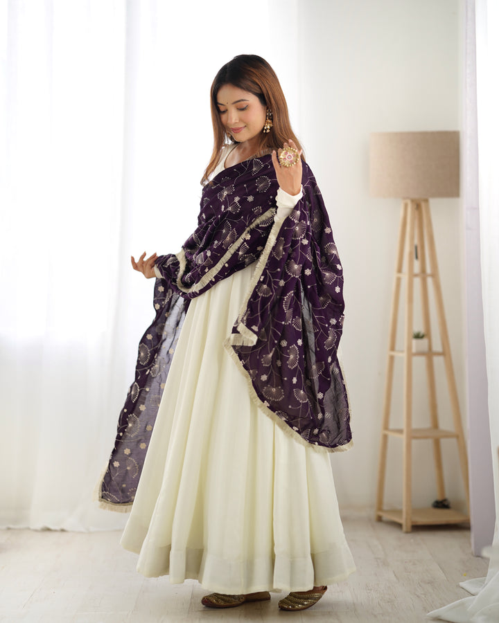 Pure Soft Vichitra Silk Anarkali Set with Dupatta & Pants