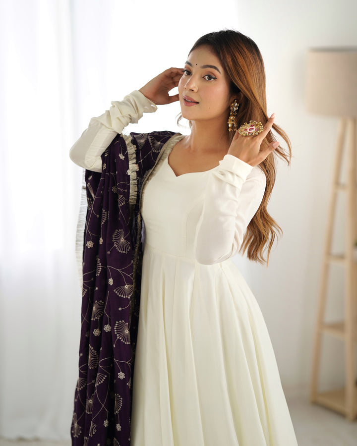 Pure Soft Vichitra Silk Anarkali Set with Dupatta & Pants