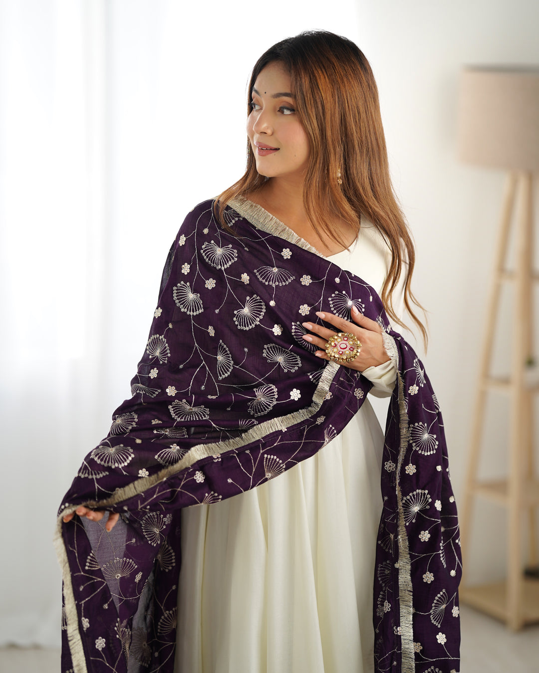 Pure Soft Vichitra Silk Anarkali Set with Dupatta & Pants