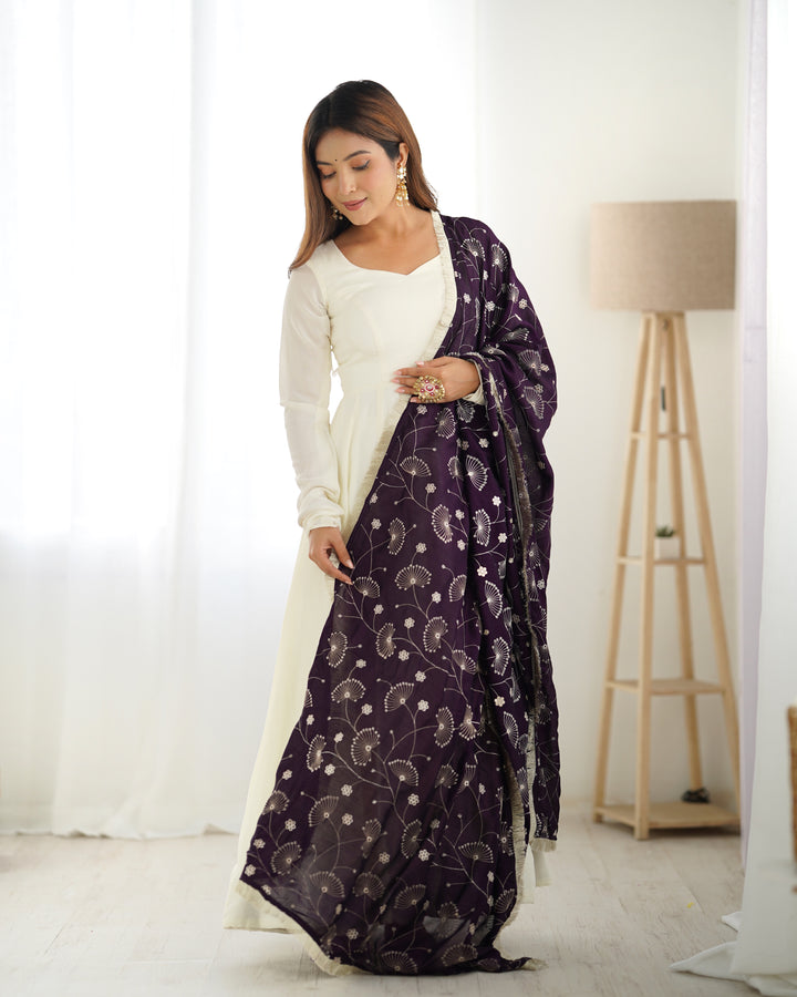 Pure Soft Vichitra Silk Anarkali Set with Dupatta & Pants