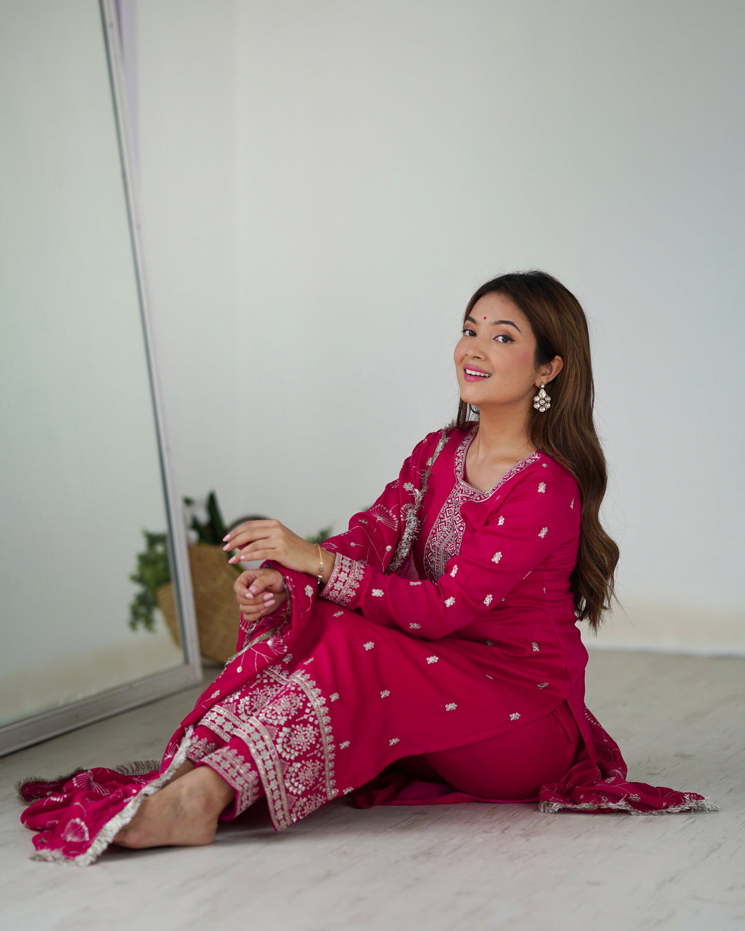 PURE BLLOOMING VICHITRA SILK FABRIC STRAIGHT FIT KURTA WITH DUPATTA SET, TROUSERS, READY TO WEAR