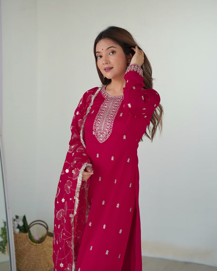 PURE BLLOOMING VICHITRA SILK FABRIC STRAIGHT FIT KURTA WITH DUPATTA SET, TROUSERS, READY TO WEAR
