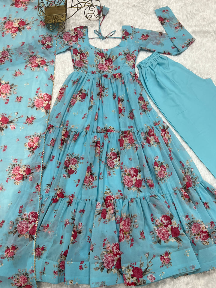 Pure Soft Fox Georgette Floral Print Anarkali with Dupatta & Pants