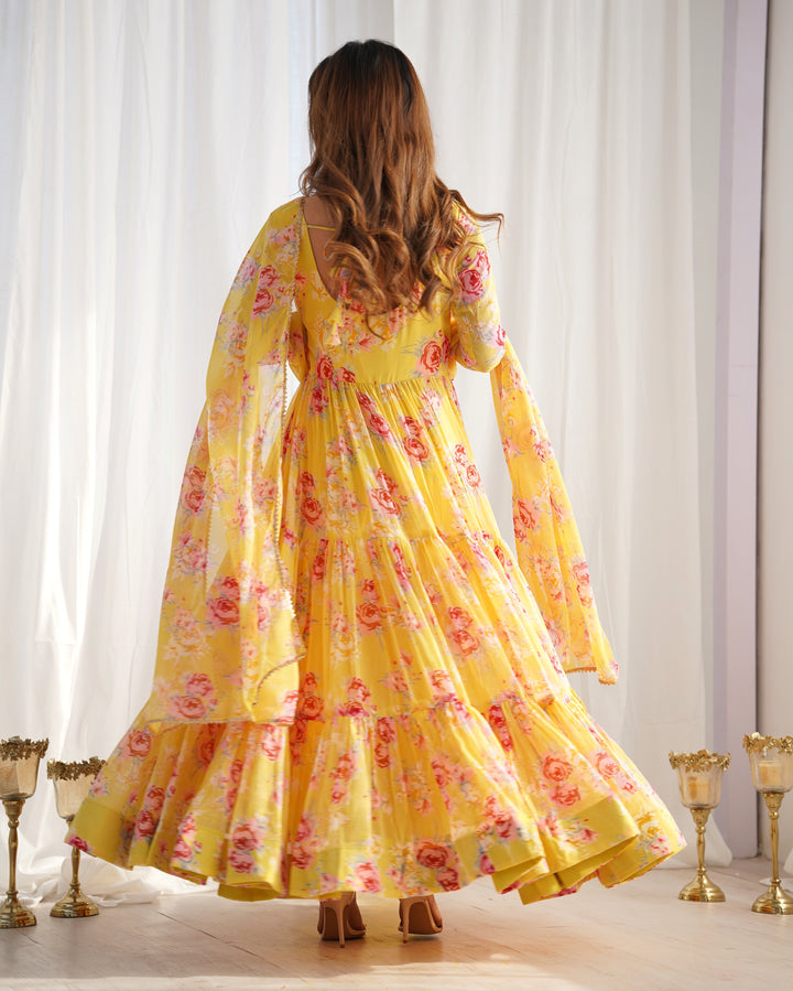 Pure Soft Fox Georgette Floral Print Anarkali with Dupatta & Pants