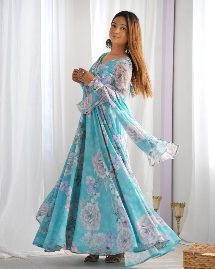 PRESENTING NEW FOX GEORGETTE FLORAL PRINT ANARKALI GOWN DUPATTA FULL SET READY TO WEAR