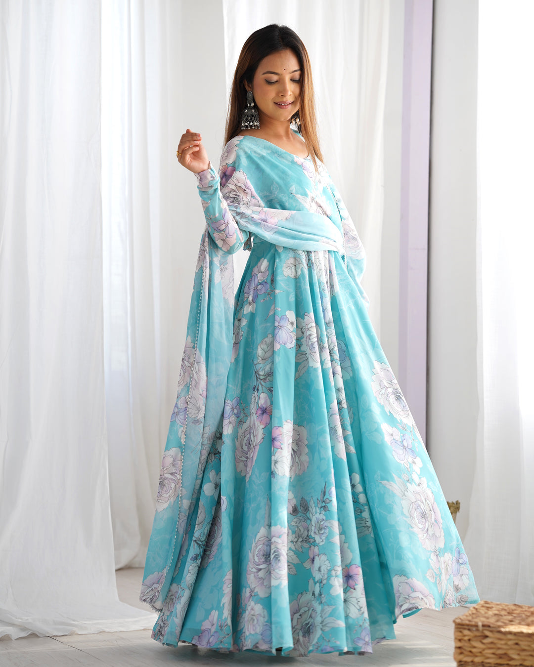 PRESENTING NEW FOX GEORGETTE FLORAL PRINT ANARKALI GOWN DUPATTA FULL SET READY TO WEAR