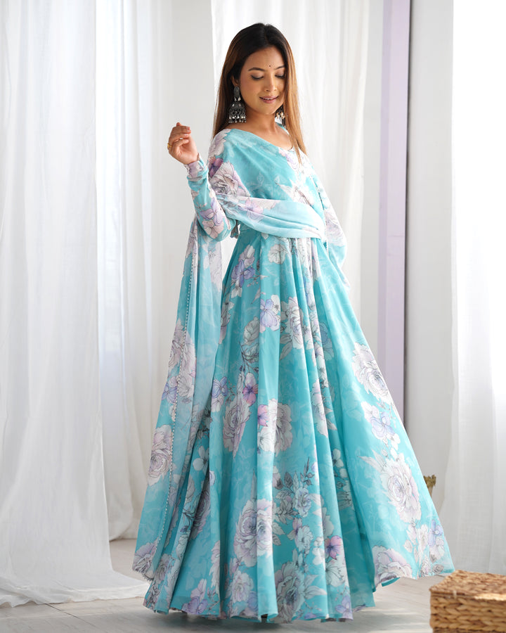 PRESENTING NEW FOX GEORGETTE FLORAL PRINT ANARKALI GOWN DUPATTA FULL SET READY TO WEAR