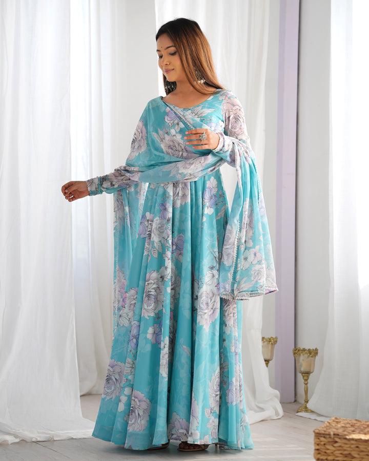 PRESENTING NEW FOX GEORGETTE FLORAL PRINT ANARKALI GOWN DUPATTA FULL SET READY TO WEAR
